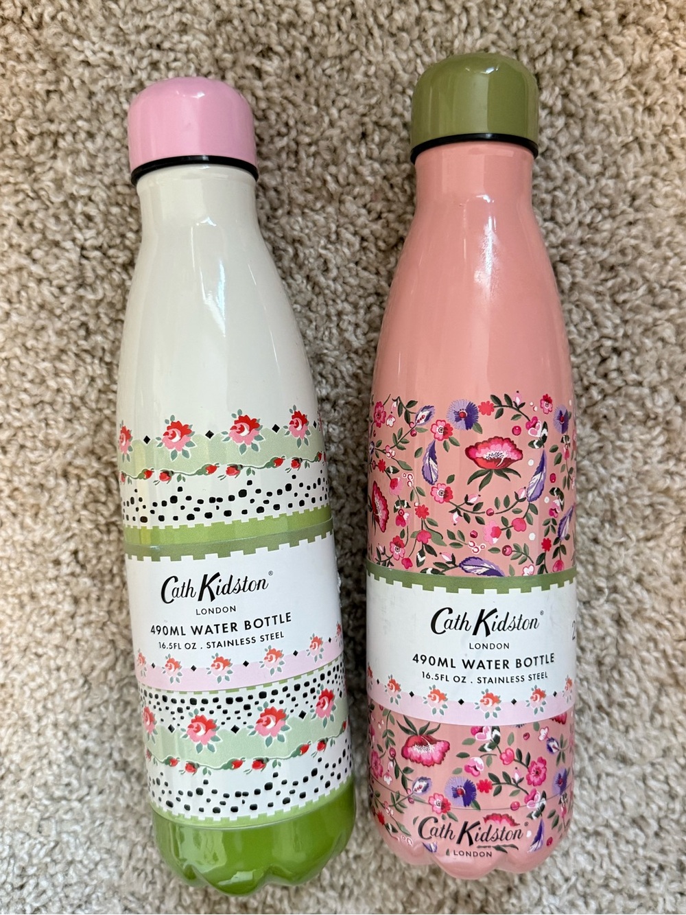Cath Kidston Pink & Cream Floral Stainless Water Bottles